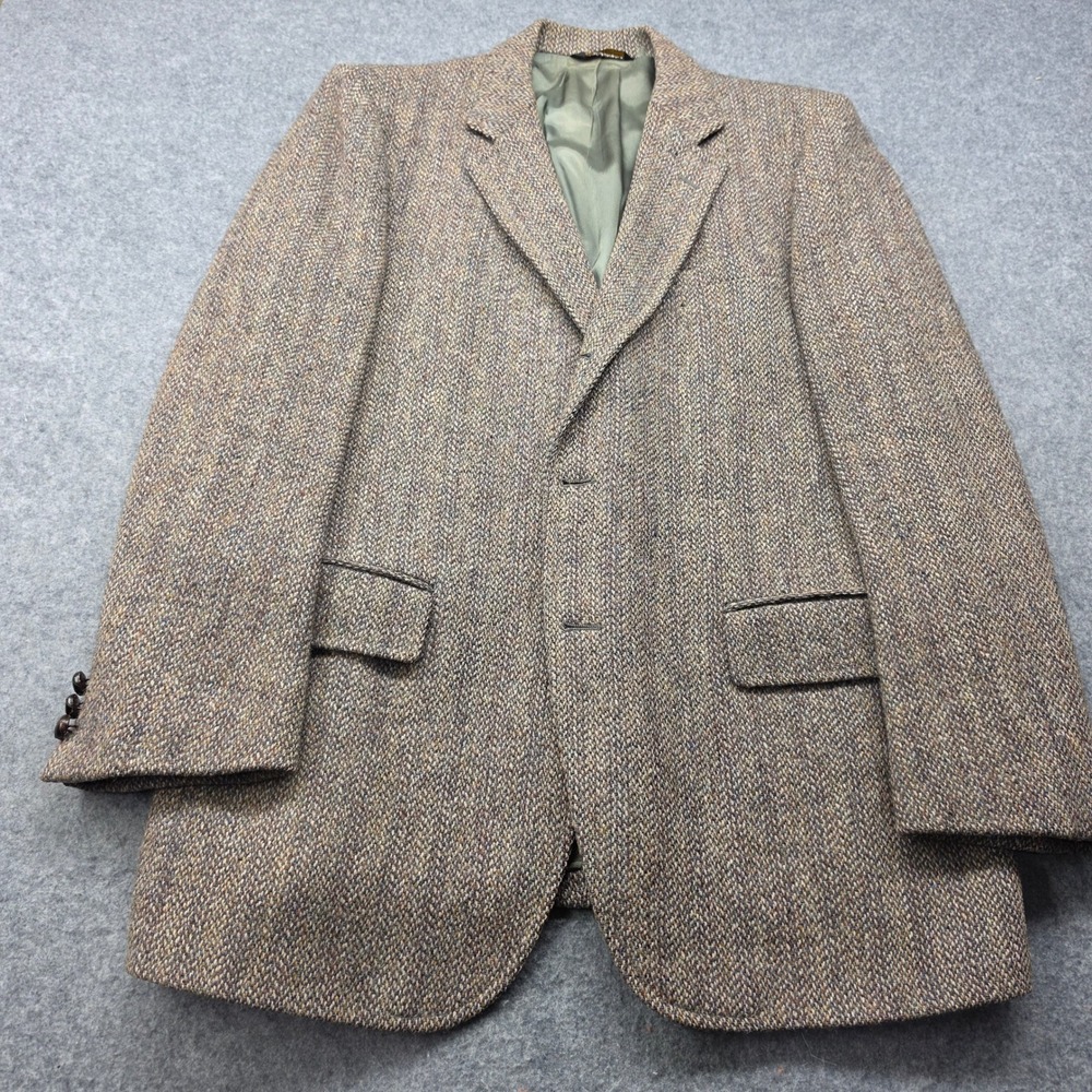 Vintage Harris Tweed  Brown Herringbone Wool Sport Coat Blazer Mens 42R